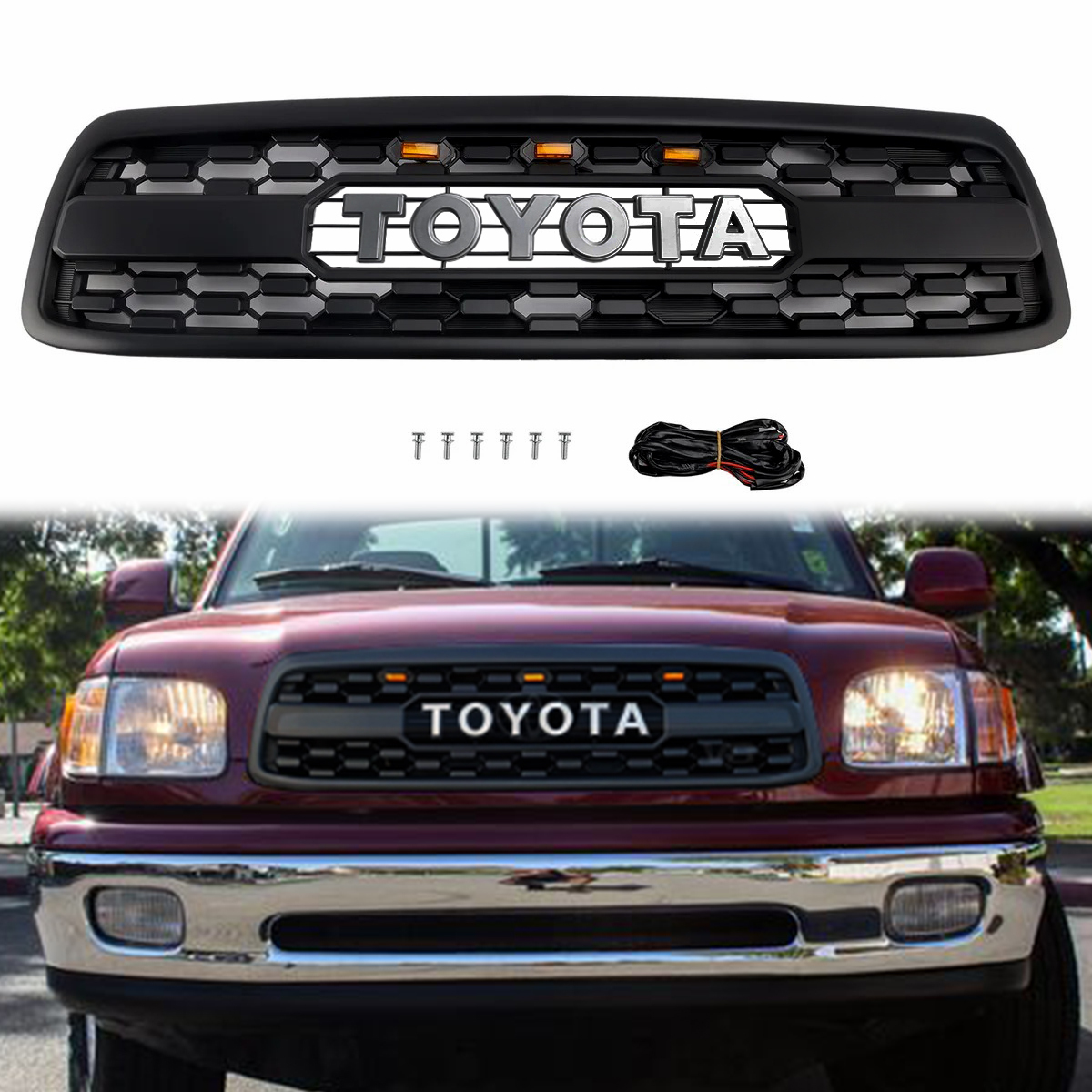 For 2000-2002 Toyota Tundra Grill Front Grille Mesh with LED light & Letters