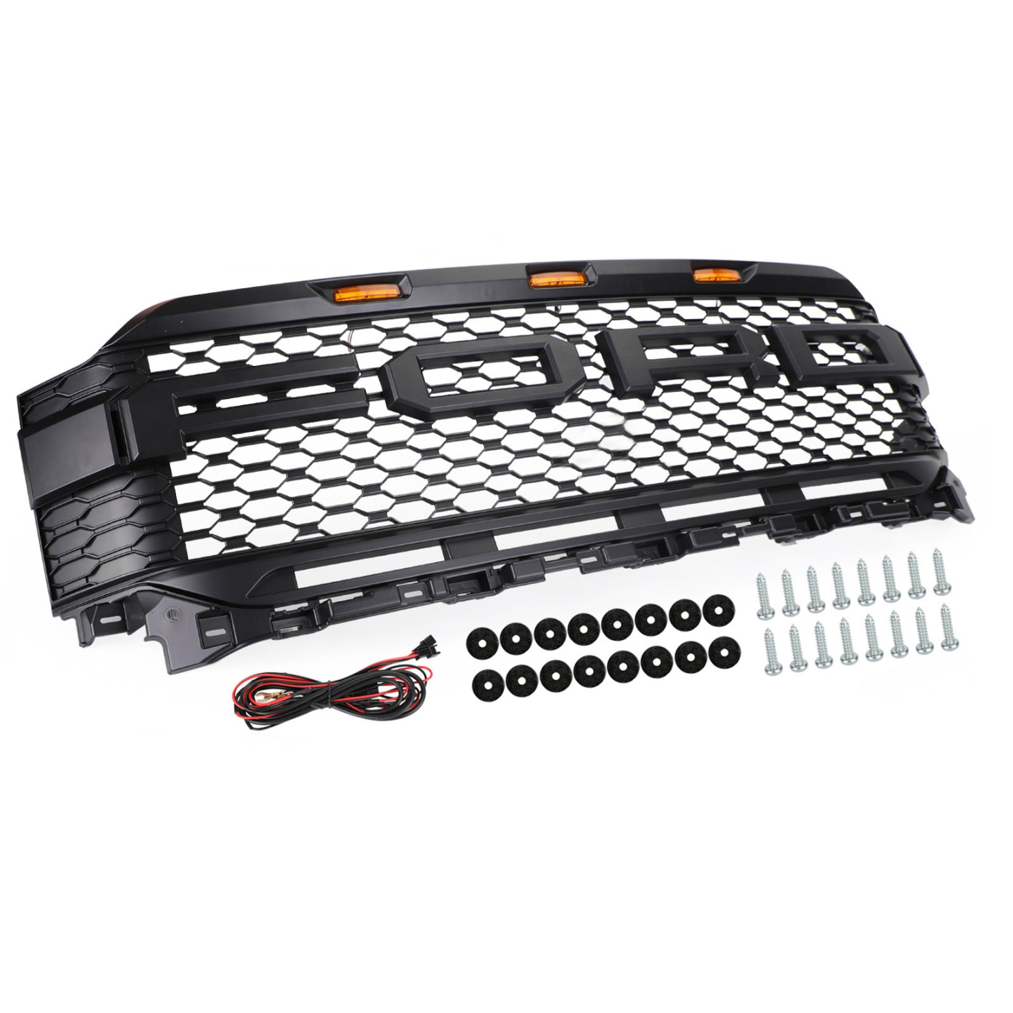 For Ford F150 2021-2023 Front Grill Matte Black Raptor Style Grille With LED Lights & Letter