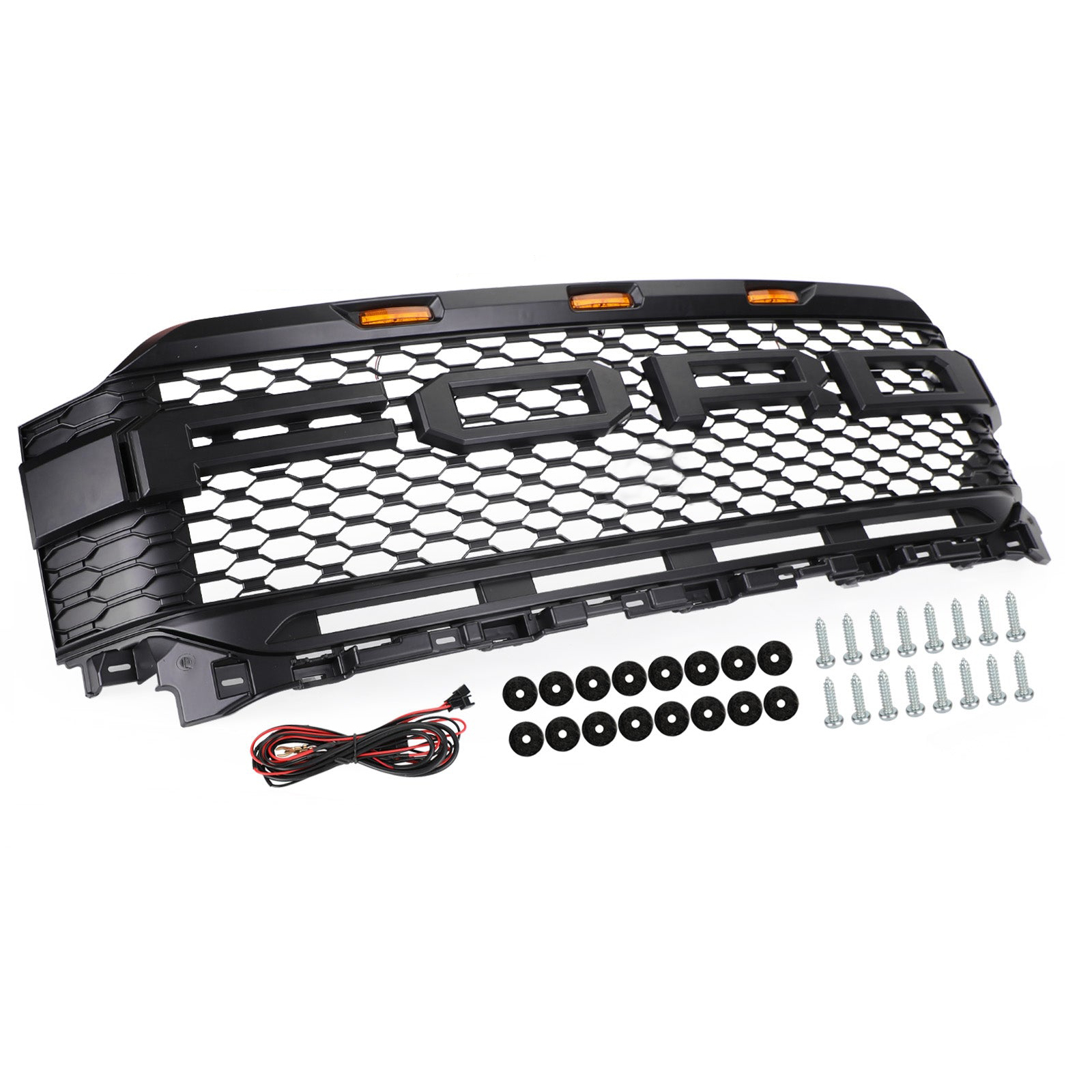 For Ford F150 2021-2023 Front Grill Matte Black Raptor Style Grille With LED Lights & Letter