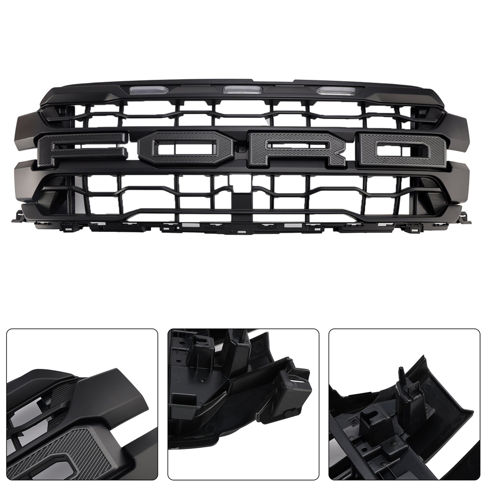 Front Grille For 2024-2025 Ford F150 Raptor Grill Mesh With Letter & LED Light