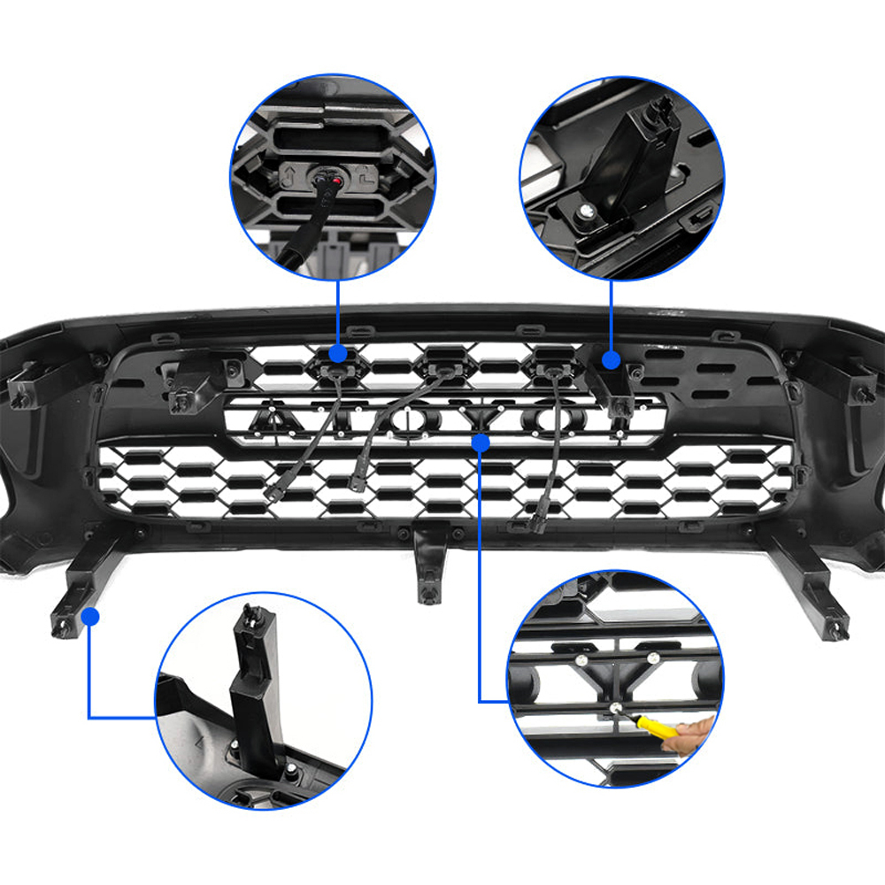 For 2001-2004 Toyota Tacoma Front Grill Grille With LED Light & Letter Matte Black