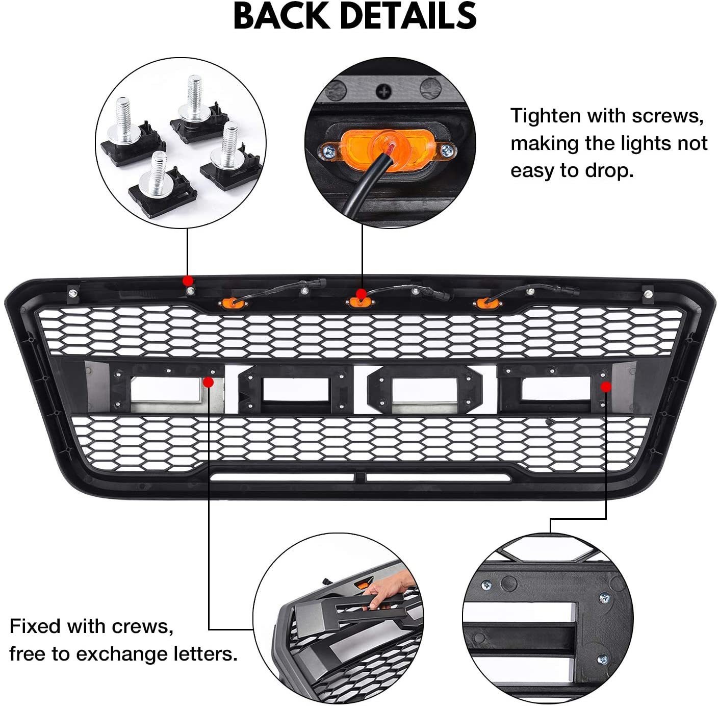 Raptor Style Grill for 2004-2008 F-150 F150 Bumper Upper Hood Mesh Black w/Letters