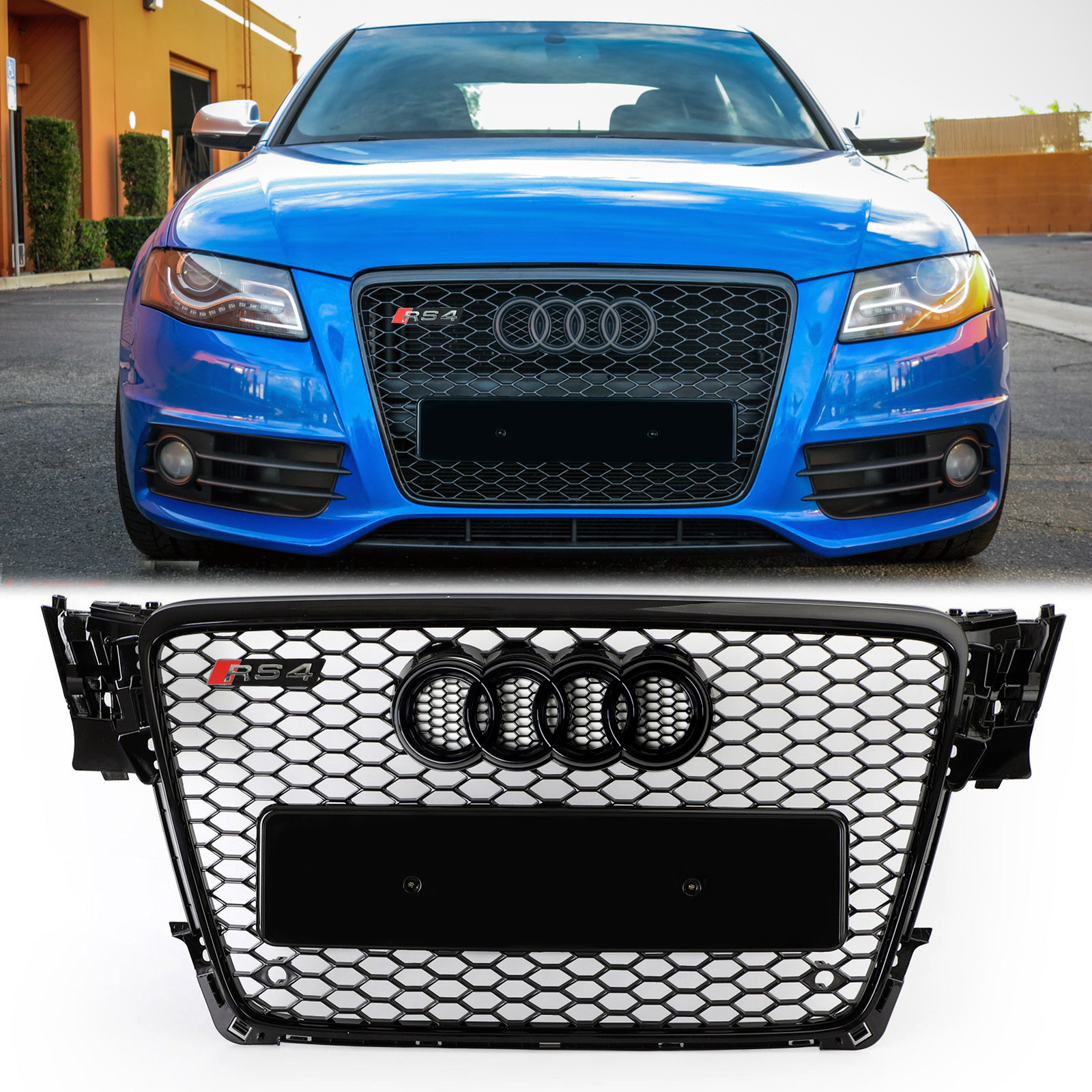 for audi A4 S4 B8 2008-2012 RS Style Honeycomb Front Bumper Grill Grille Gloss Black