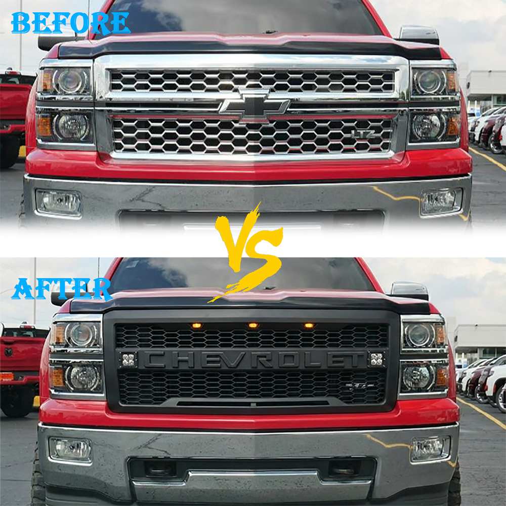 For 2014-2015 Chevrolet Silverado 1500 Grill Front Grille With LED light