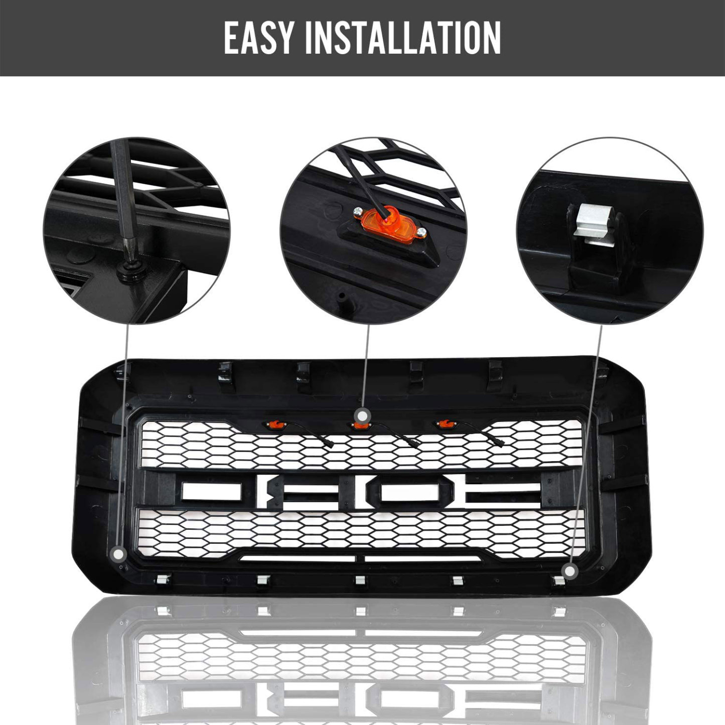 Front Bumper Grille for Ford 2005-2007 F250 Super Duty Raptor Style Grill With LED Light