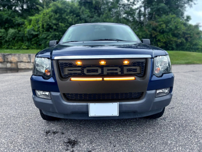 For 2006-2010 Ford Explorer Grill Matte Black Front Grille with LED Light & Letters