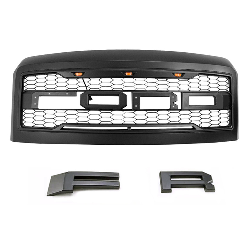 For 2008-2010 Ford F250 F350 Super Duty Grill Raptor Style Front Grille W/ Light & Letter Matte Black