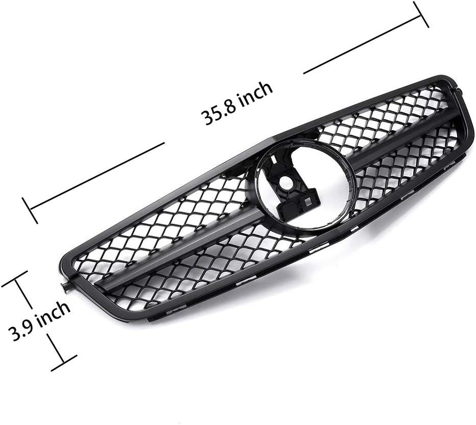  For 2008-2013 Mercedes Benz W204 C-Class C200 C250 C300 C350 Grill Glossy Black Front Grille with Emblem