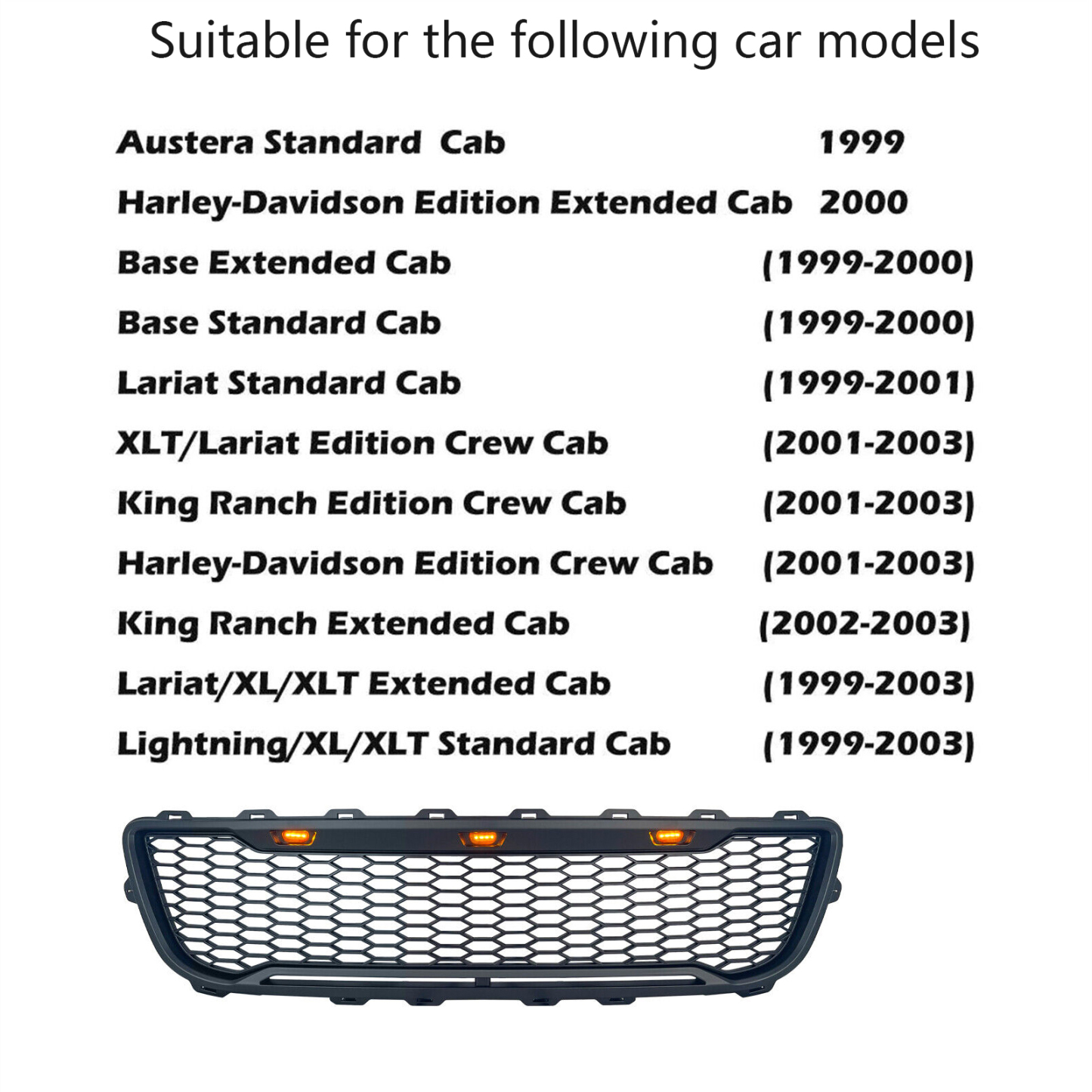 Raptor Style Grill For 1999-2003 Ford F150 Front Grille Mesh With Letter Matte Black