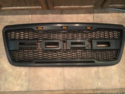 Raptor Style Grill for 2004-2008 Ford F-150 F150 Upper Grille Hood Mesh Black w/Letters