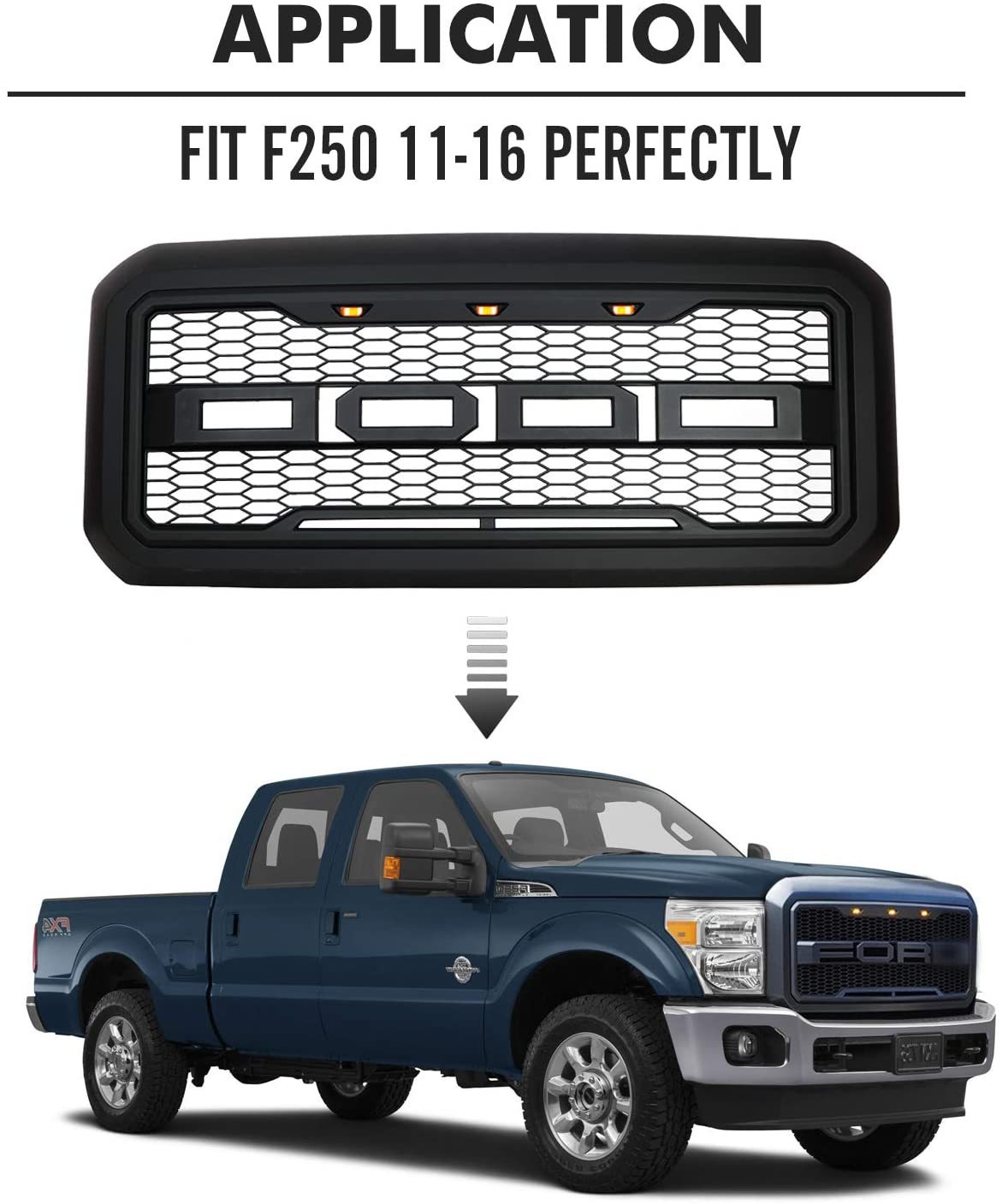 Front Bumper Grille for Ford 2005-2007 F250 Super Duty Raptor Style Grill With LED Light