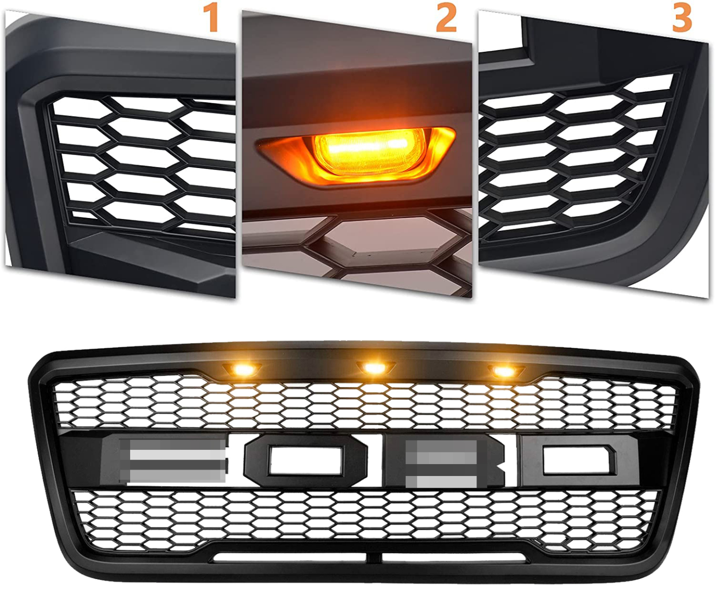 Raptor Style Grill for 2004-2008 Ford F-150 F150 Upper Grille Hood Mesh Black w/Letters