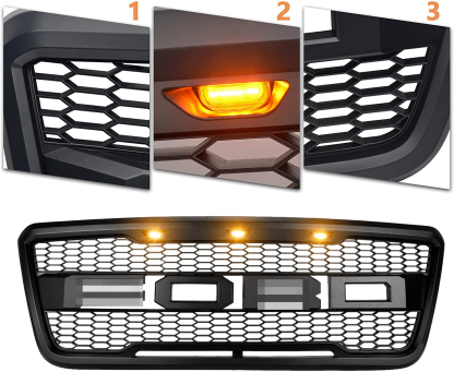 Raptor Style Grill for 2004-2008 Ford F-150 F150 Upper Grille Hood Mesh Black w/Letters