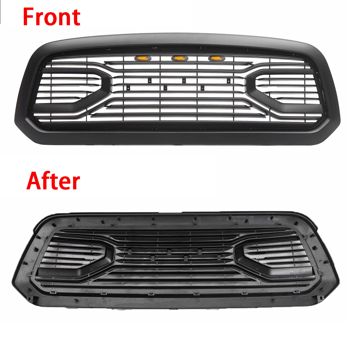For 2013-2018 Dodge Ram 1500 Grill Big Horn Style Front Grille with LED Light Matte Black