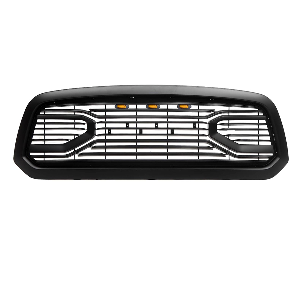 For 2013-2018 Dodge Ram 1500 Grill Big Horn Style Front Grille with LED Light Matte Black
