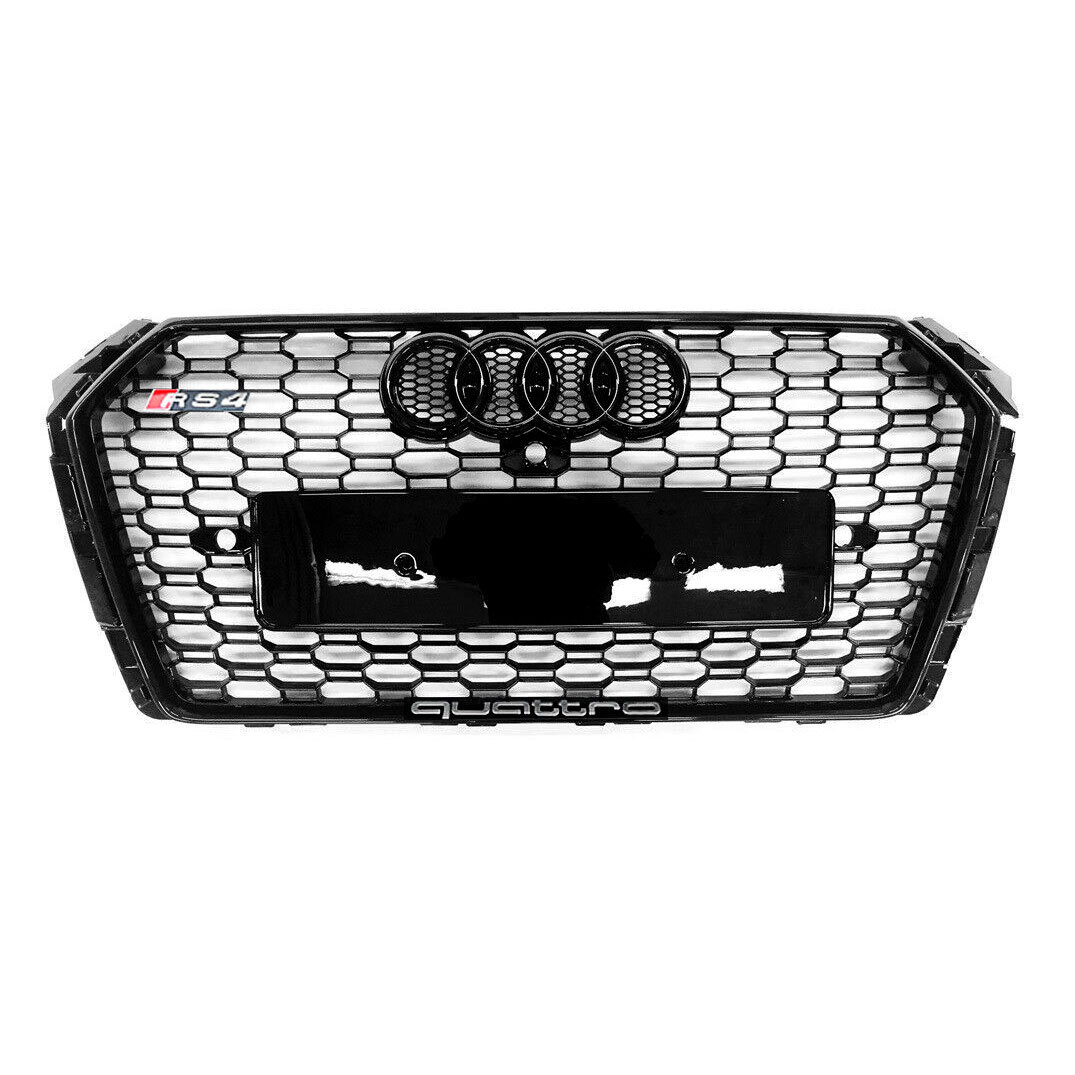 For 2016-2019 Audi A4 S4 B9 Honeycomb Grill Front Radiator Bumper Grille Gloss Black