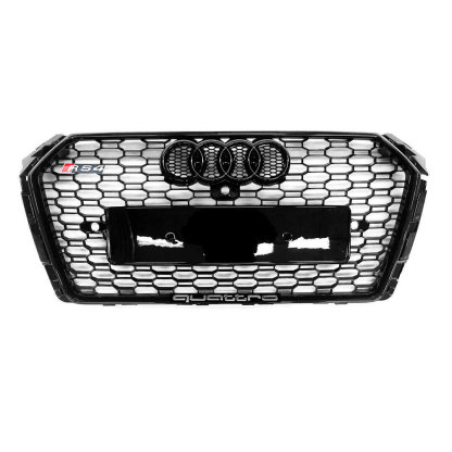 For 2016-2019 Audi A4 S4 B9 Honeycomb Grill Front Radiator Bumper Grille Gloss Black