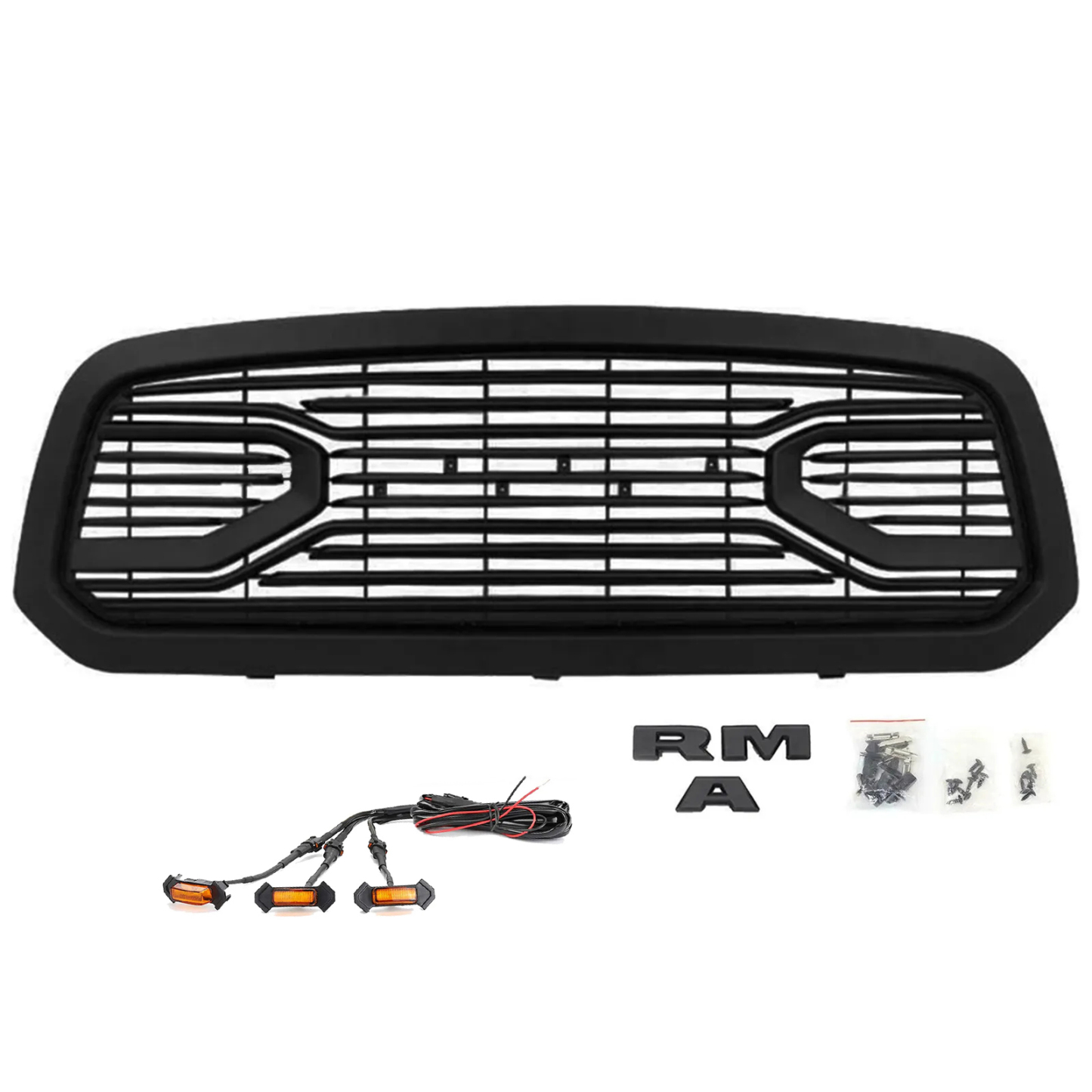For 2013-2018 Dodge Ram 1500 Grill Big Horn Style Front Grille with LED Light Matte Black
