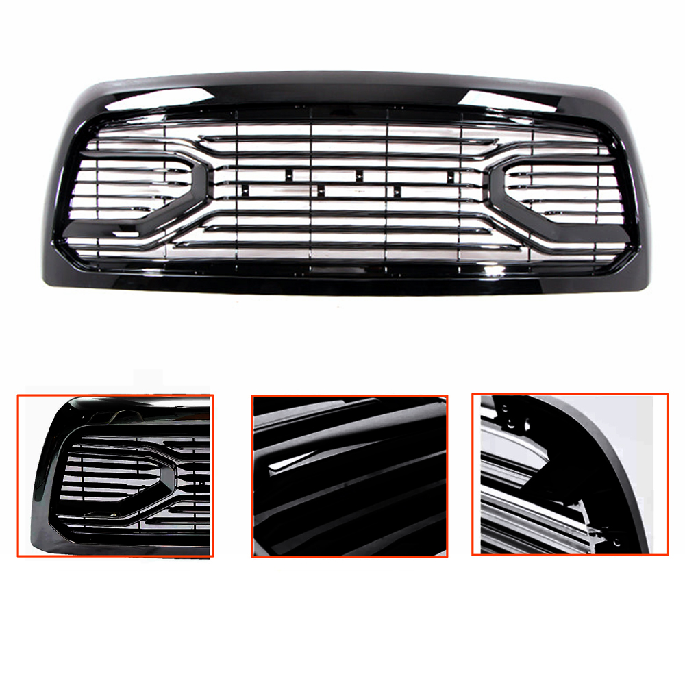 For 2013-2018 Dodge Ram 2500 3500 Grill Big Horn style Front Grille Gloss Black + Chrome Letter