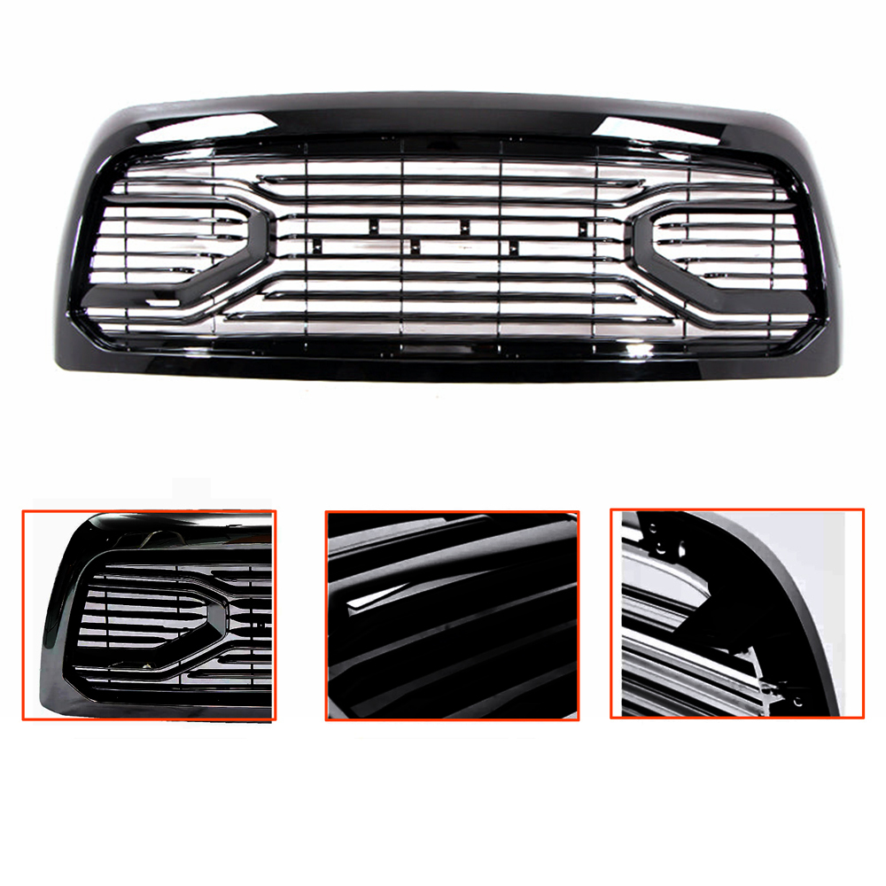 For 2013-2018 Dodge Ram 2500 3500 Grill Big Horn style Front Grille Gloss Black + Chrome Letter