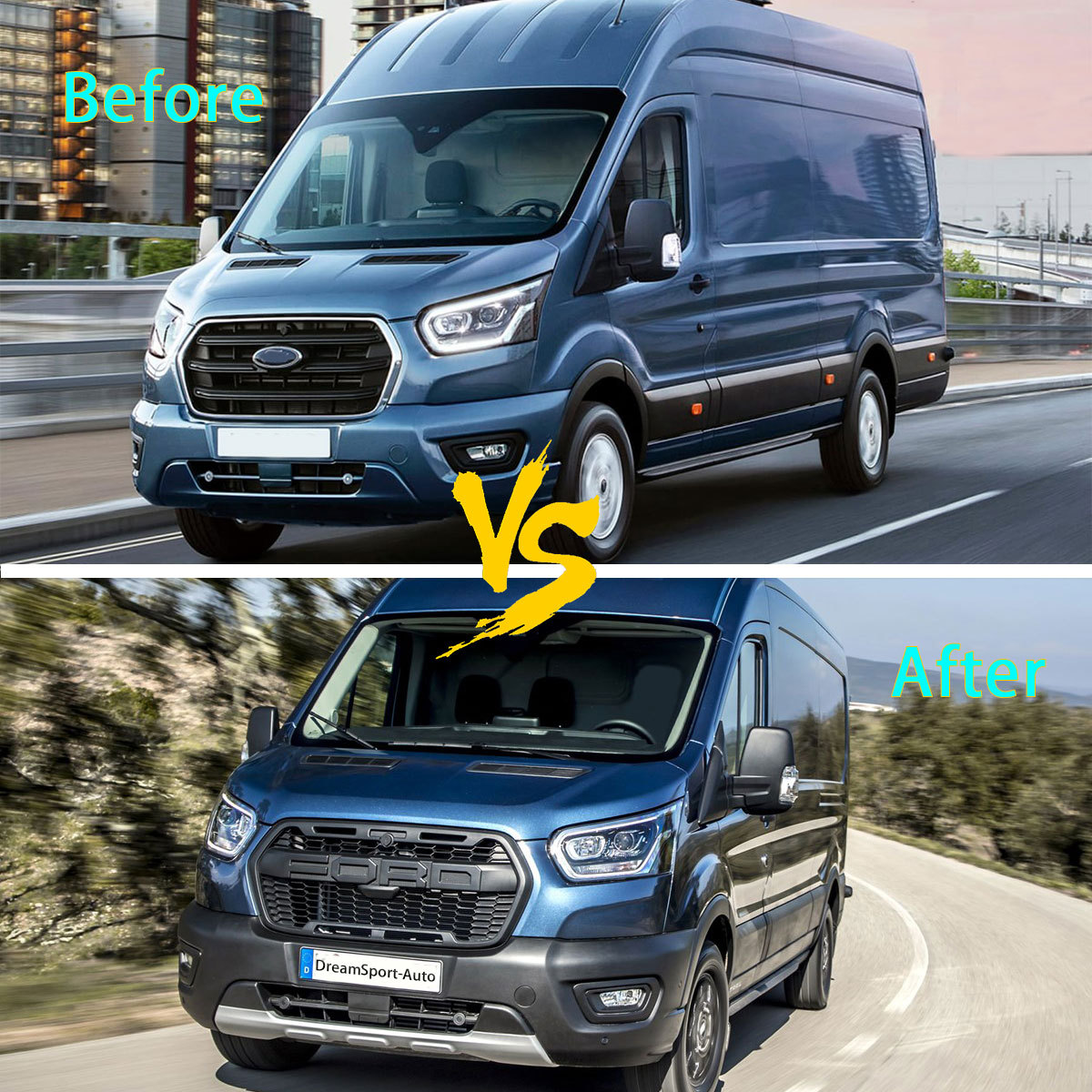 For 2019-2024 Ford Transit MK8 Trail Raptor Style Front Grille Replacement Matte Black Grill