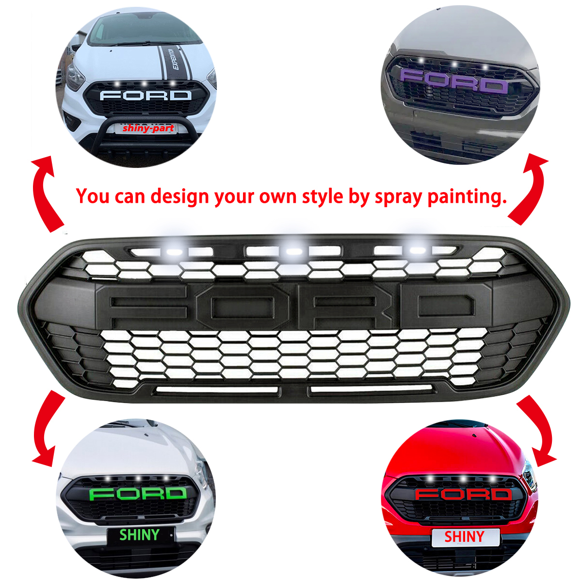 Front Grille For Transit Custom 2018-2023 Trail Raptor Style Front Grill With White LED Light