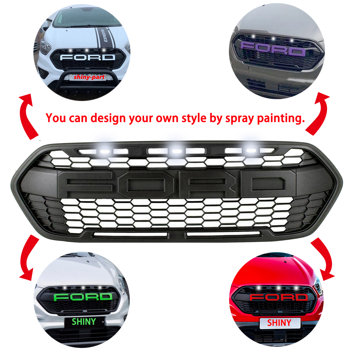 Front Grille For Transit Custom 2018-2023 Trail Raptor Style Front Grill With White LED Light