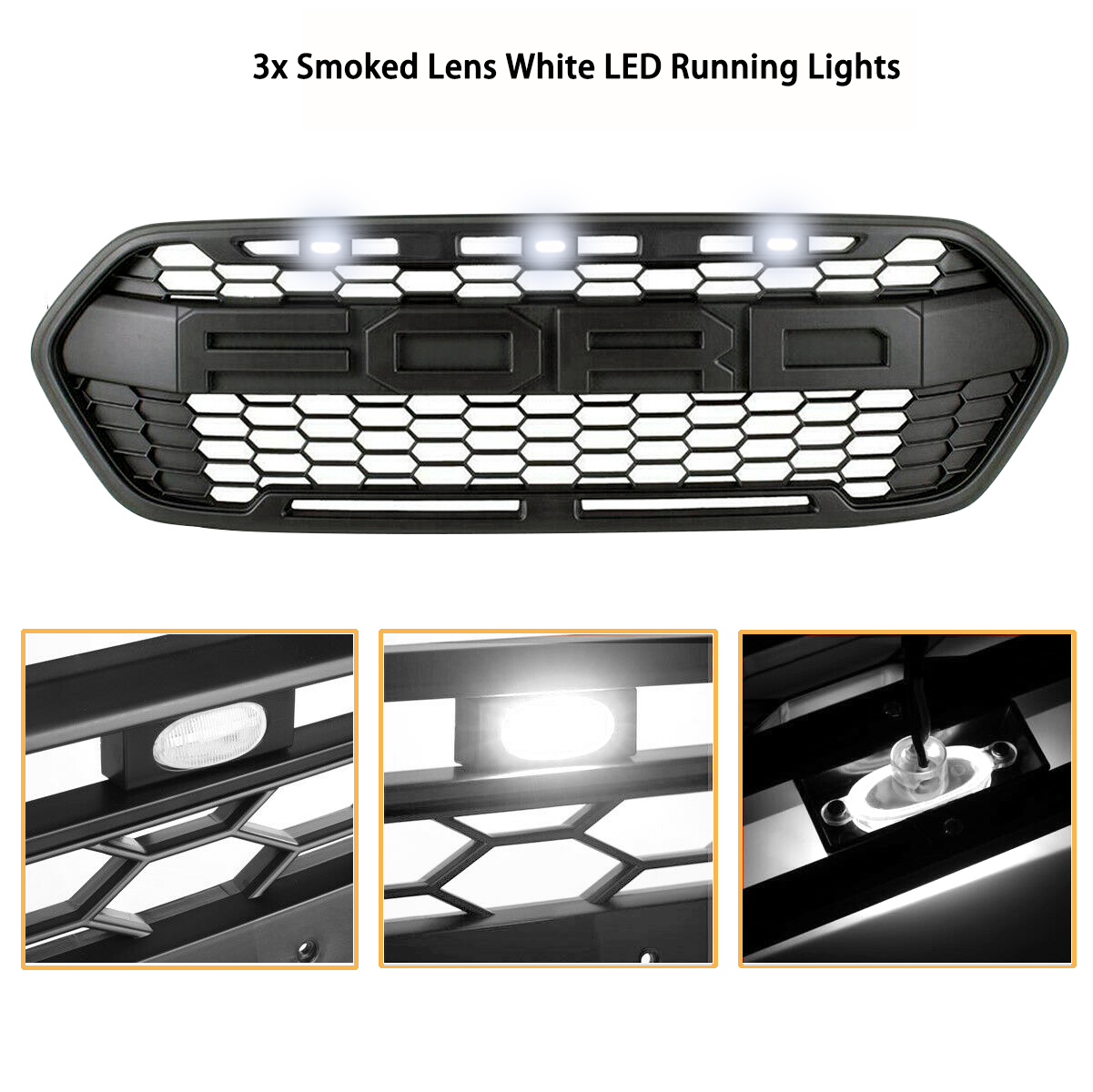 Front Grille For Transit Custom 2018-2023 Trail Raptor Style Front Grill With White LED Light