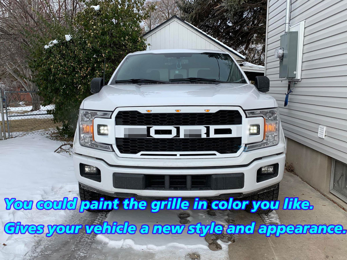 For 2018-2020 Ford F150 Grill Raptor Style Front Grille Mesh Black With Letters & LED Lights