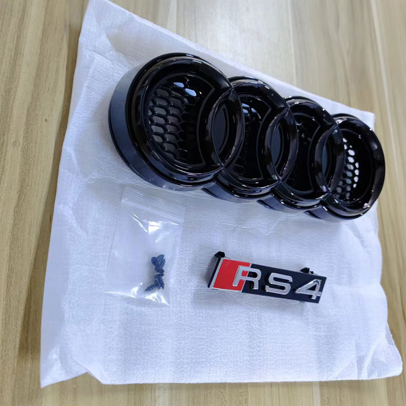 For 2007-2011 Audi A5 S5 8T Front Main Grille Gloss Black Honeycomb RS Style Grill with Emblem