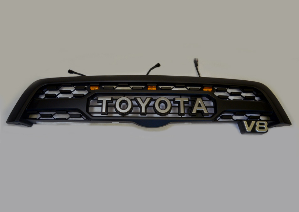 For 2005-2007 Toyota Sequoia Grill Matte Balck Front Grille Mesh with LED Light & Letters