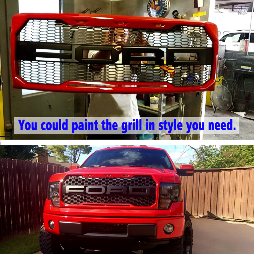 For 2009-2014 Ford F150 F-150 Raptor Style Grille Front Grill with Light Matte Black