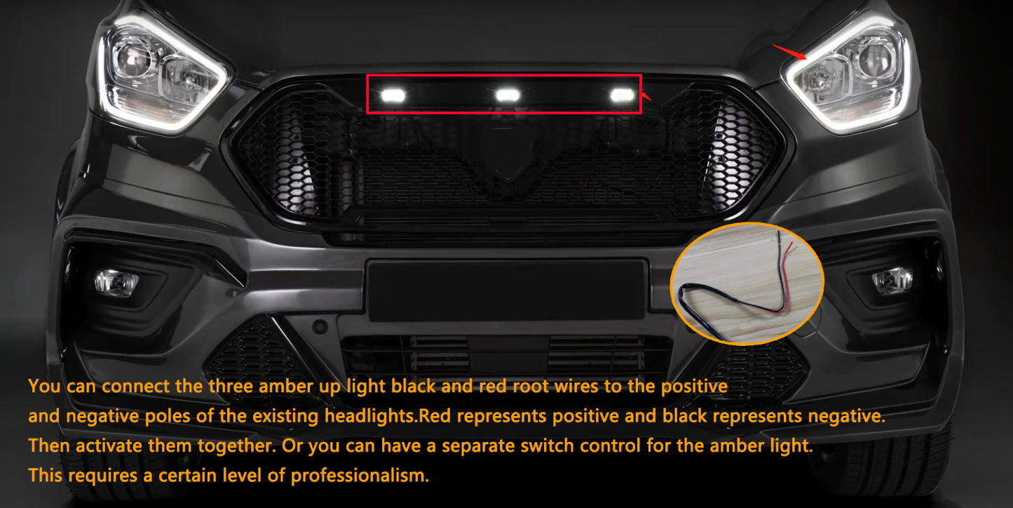 Front Grille For Transit Custom 2018-2023 Trail Raptor Style Front Grill With White LED Light