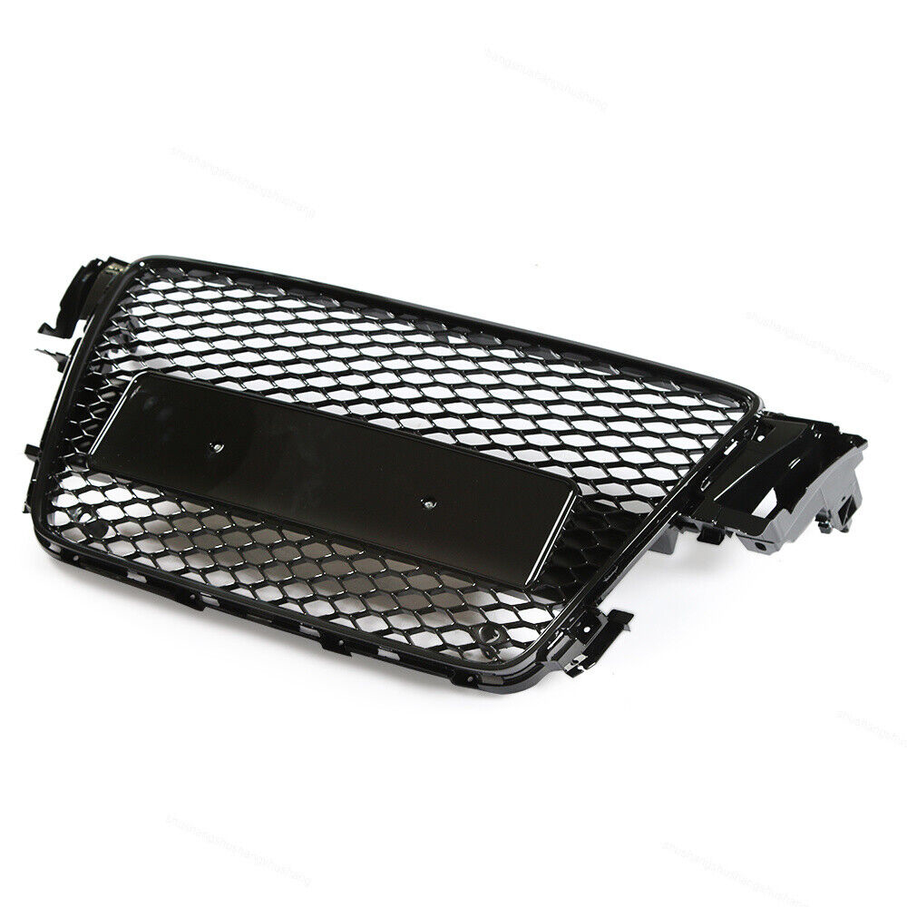 For 2007-2011 Audi A5 S5 8T Front Main Grille Gloss Black Honeycomb RS Style Grill with Emblem