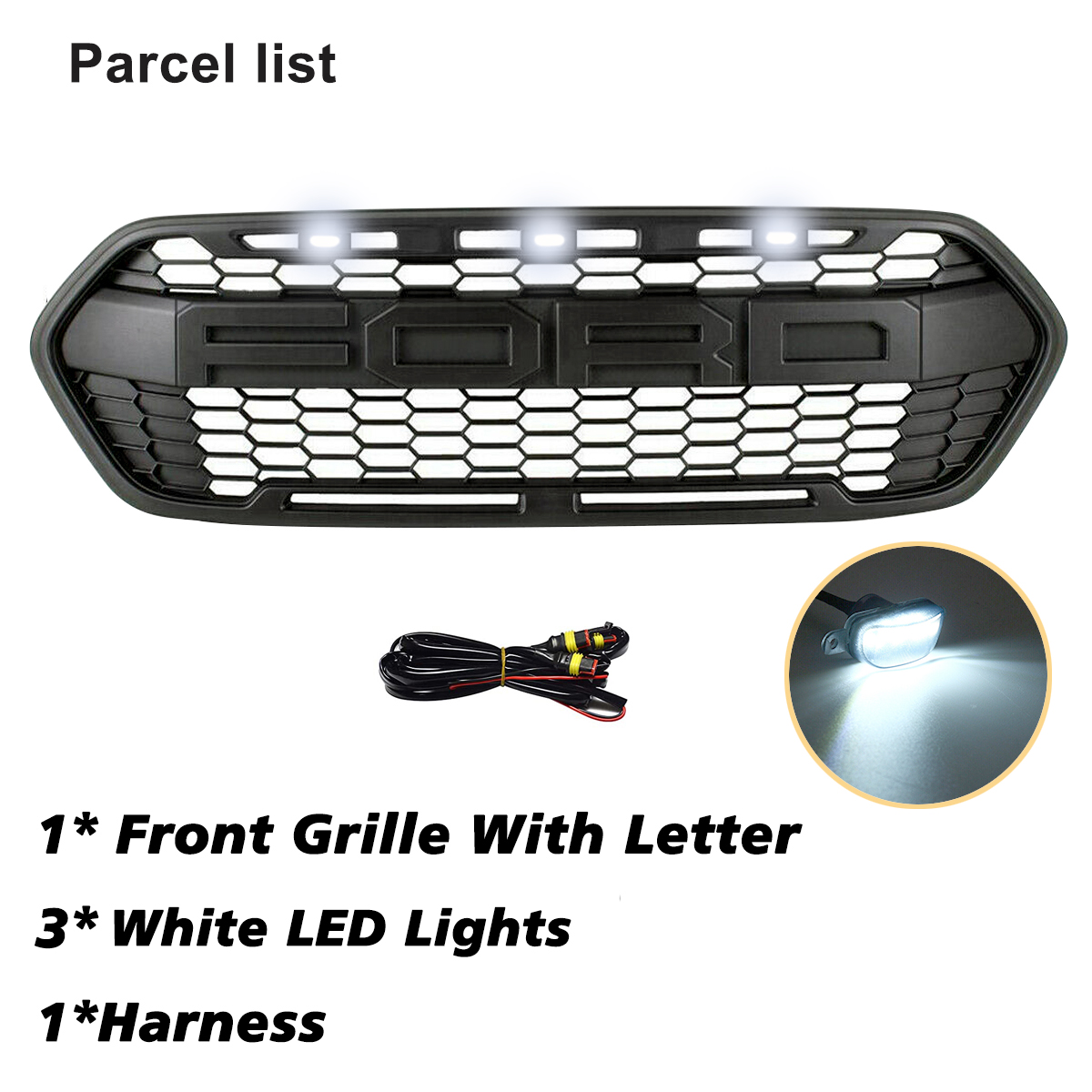 Front Grille For Transit Custom 2018-2023 Trail Raptor Style Front Grill With White LED Light