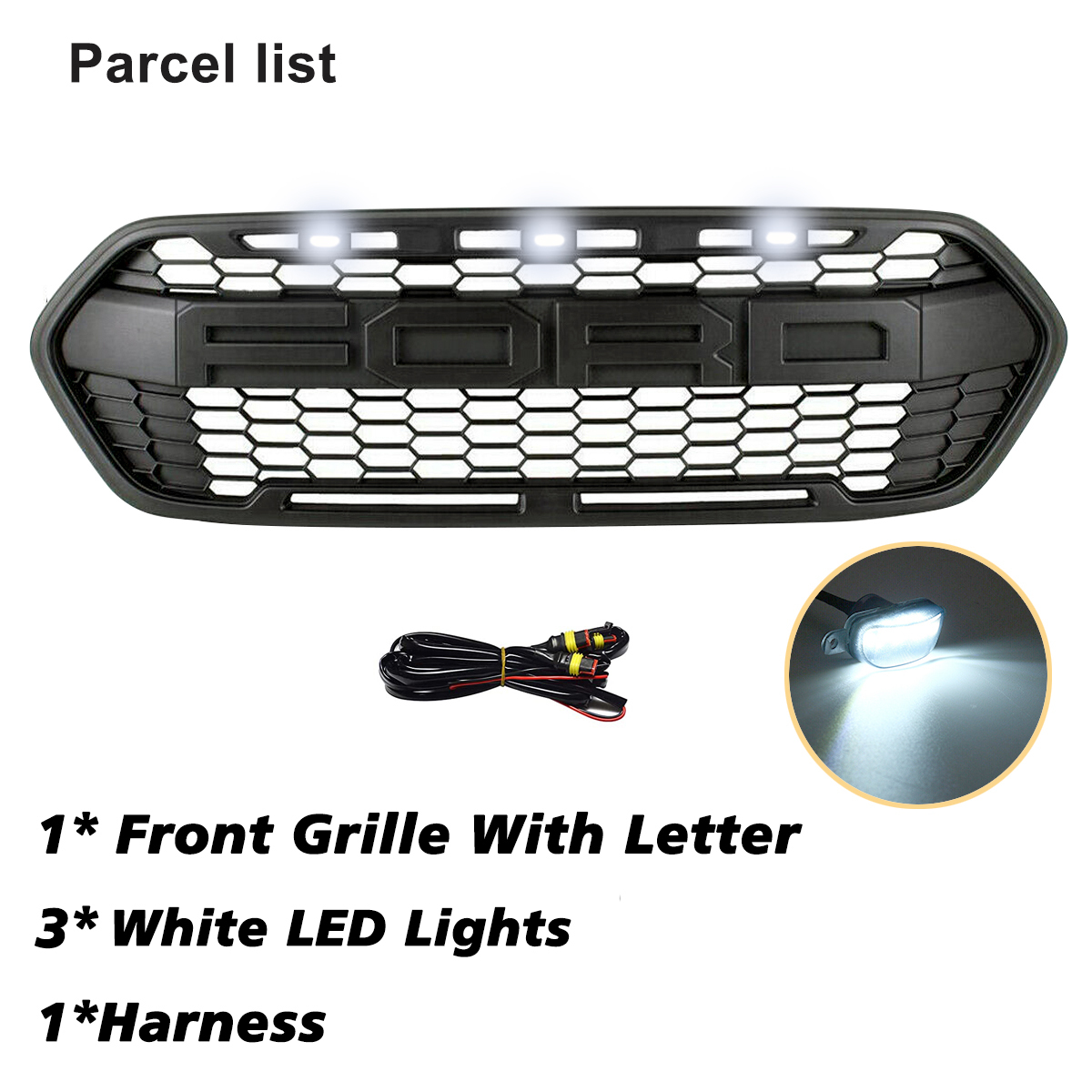 Front Grille For Transit Custom 2018-2023 Trail Raptor Style Front Grill With White LED Light