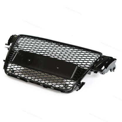 For 2007-2011 Audi A5 S5 8T Front Main Grille Gloss Black Honeycomb RS Style Grill with Emblem