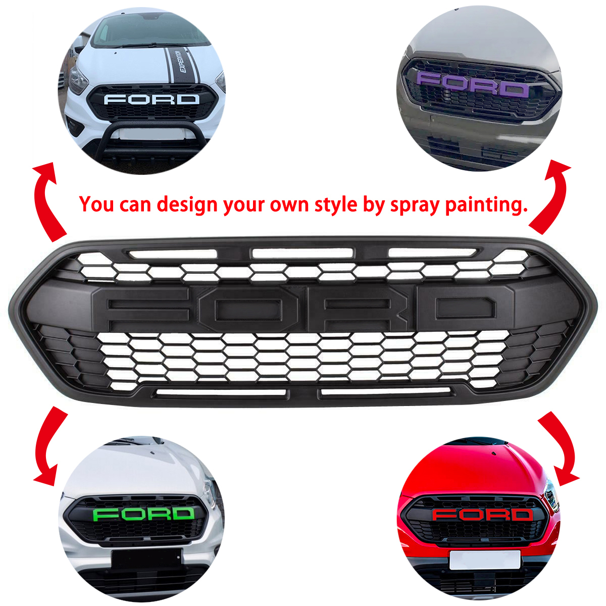 Front Grille For Transit Custom 2018-2023 Trail Raptor Style Front Grill Matte Black