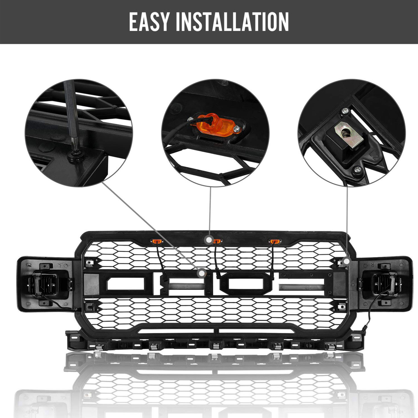 For 2018-2020 Ford F150 Grill Raptor Style Front Grille Mesh Black With Letters & LED Lights