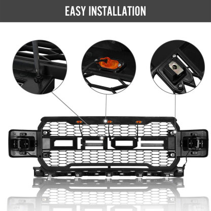For 2018-2020 Ford F150 Grill Raptor Style Front Grille Mesh Black With Letters & LED Lights