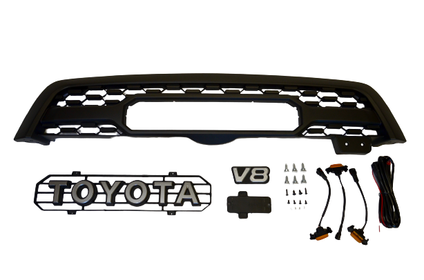 For 2005-2007 Toyota Sequoia Grill Matte Balck Front Grille Mesh with LED Light & Letters