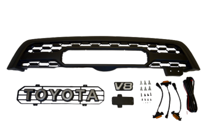For 2005-2007 Toyota Sequoia Grill Matte Balck Front Grille Mesh with LED Light & Letters