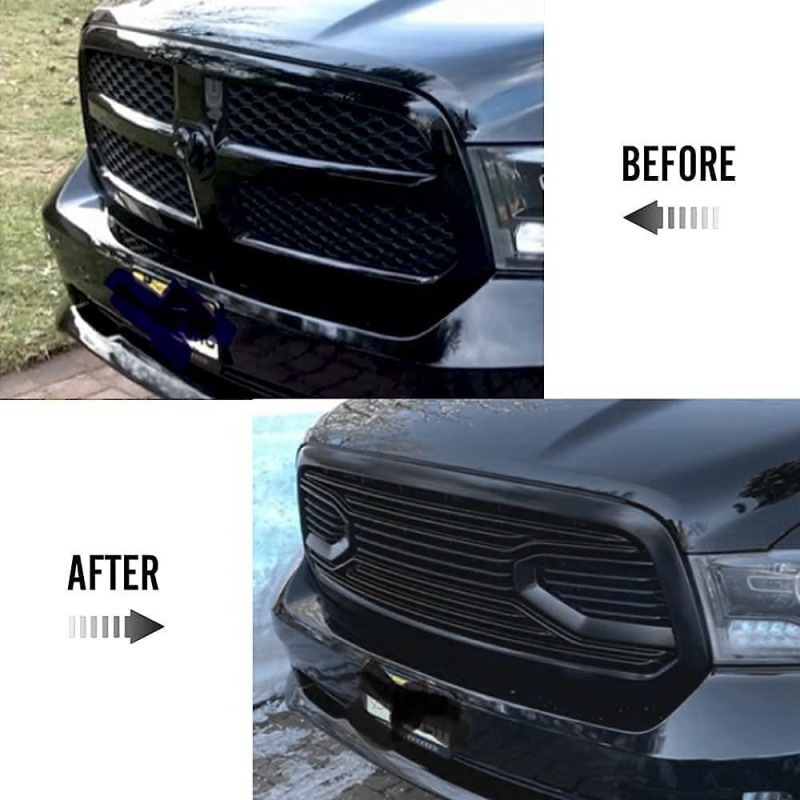 For 2013-2018 Dodge Ram 1500 Grill Big Horn Style Front Grille with LED Light Matte Black