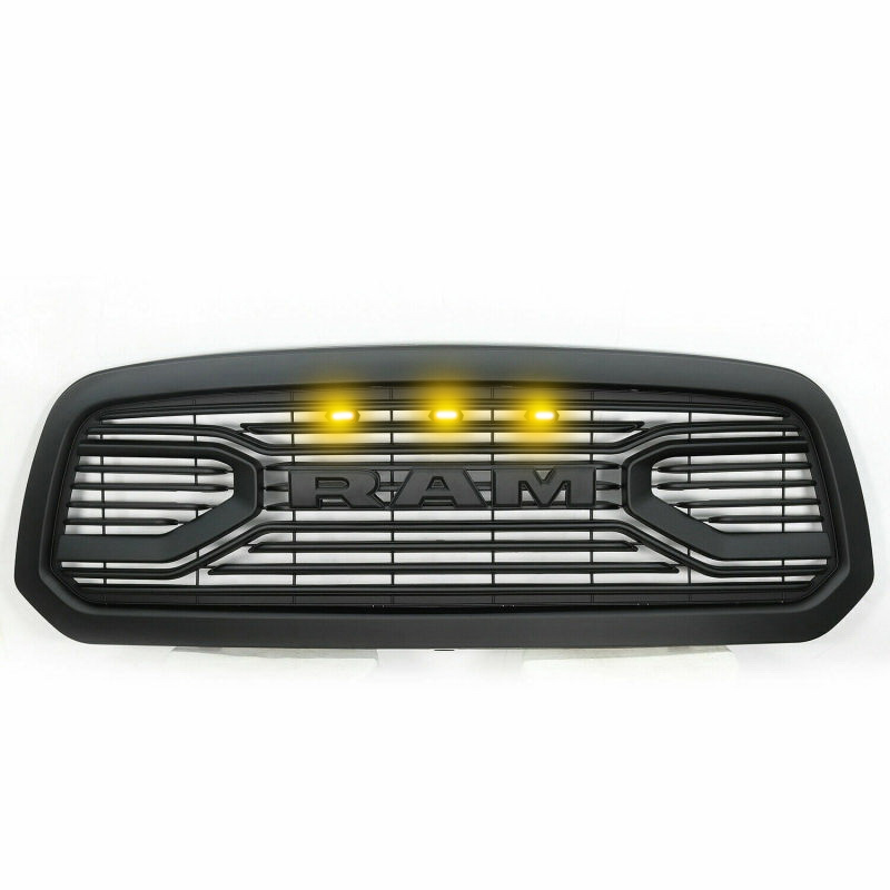 For 2013-2018 Dodge Ram 1500 Grill Big Horn Style Front Grille with LED Light Matte Black