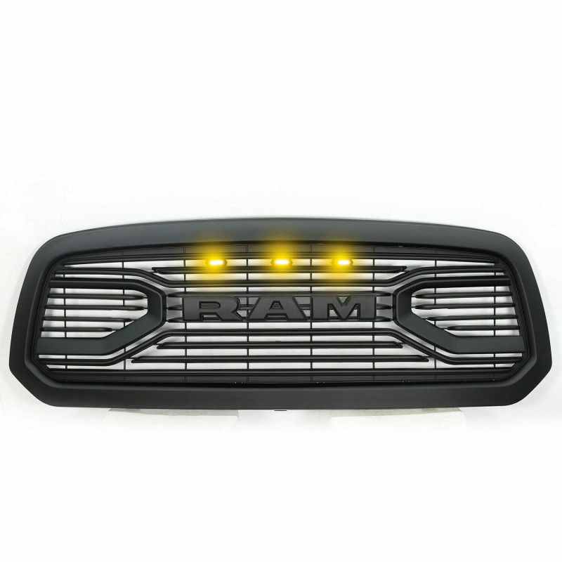 For 2013-2018 Dodge Ram 1500 Grill Big Horn Style Front Grille with LED Light Matte Black
