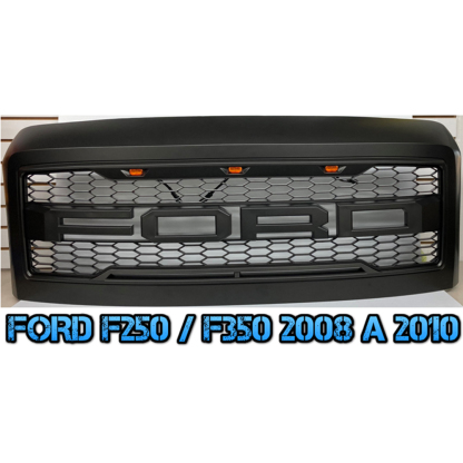 For 2008-2010 Ford F250 F350 Super Duty Grill Raptor Style Front Grille W/ Light & Letter Matte Black