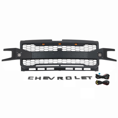 For 2019 2020 Chevrolet Silverado 1500 Front Grille Grill With 3+2 LED Light Matte Black