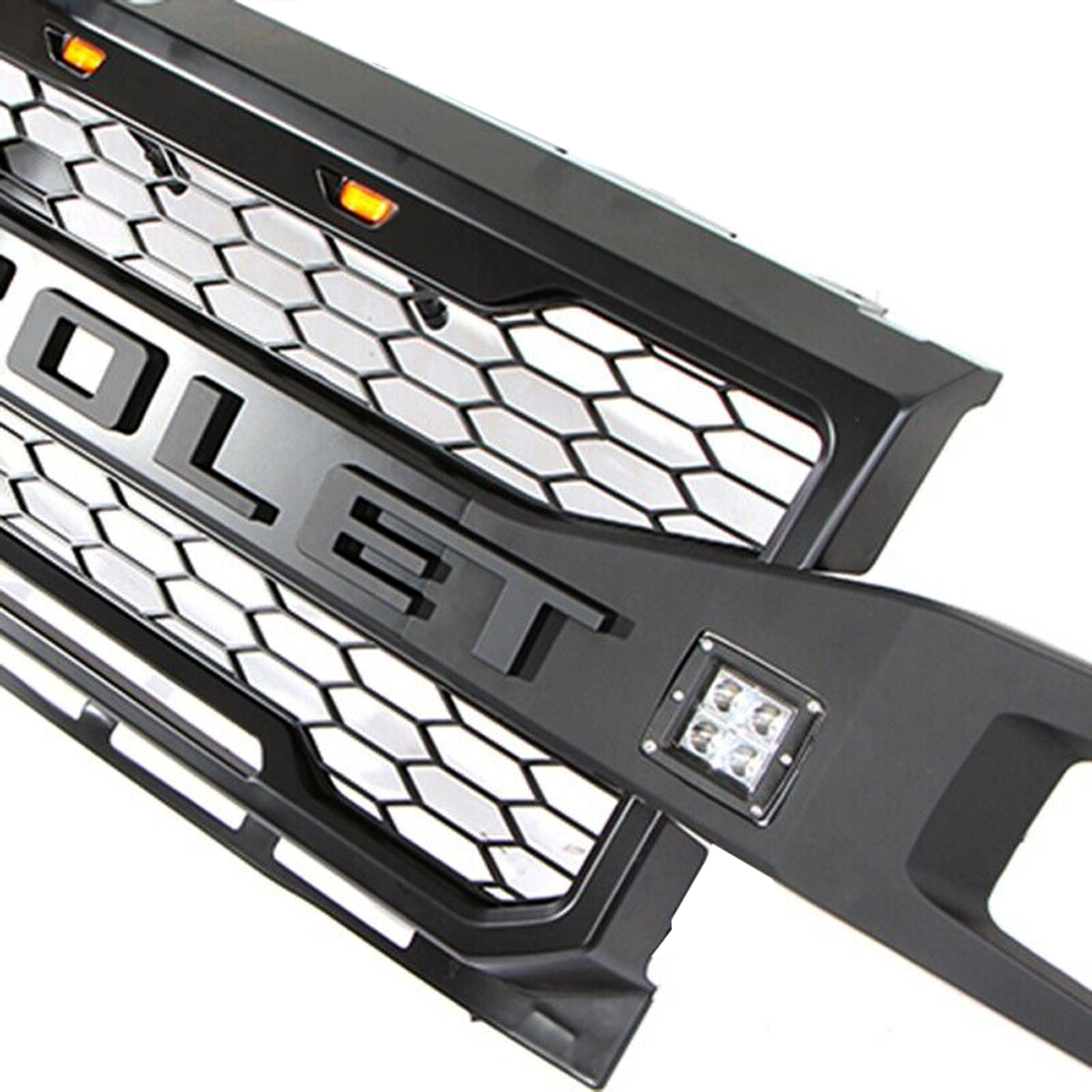 For 2019 2020 Chevrolet Silverado 1500 Front Grille Grill With 3+2 LED Light Matte Black