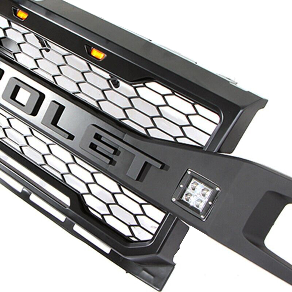 For 2019 2020 Chevrolet Silverado 1500 Front Grille Grill With 3+2 LED Light Matte Black