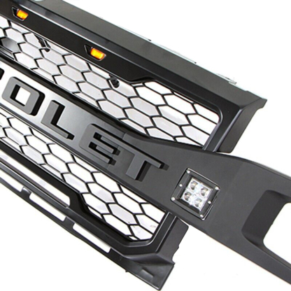 For 2019 2020 Chevrolet Silverado 1500 Front Grille Grill With 3+2 LED Light Matte Black